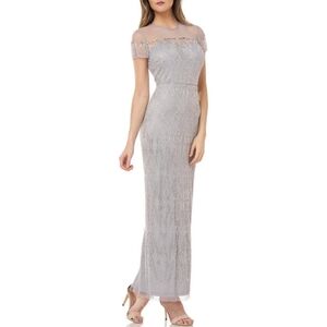 Gray Flutter Sleeve Prom Gown